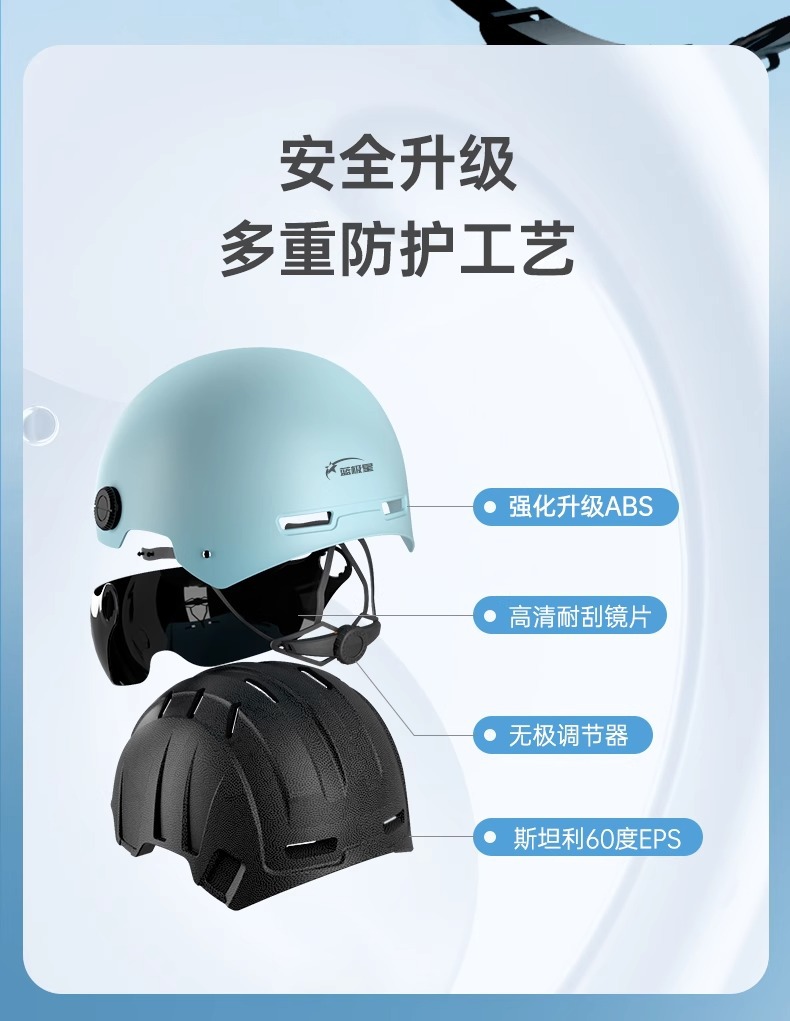 Blue Polestar 3C Certified National Standard Electric Vehicle Helmet for Men and Women, Does Not Flatten Hair, Summer Electric Motorcycle Helmet for All Seasons