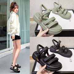 Korean Version 2022 Summer New Retro Toe-Show Slip-On Sandals for Women, Outdoors, Versatile Fashion Thick Sole Women