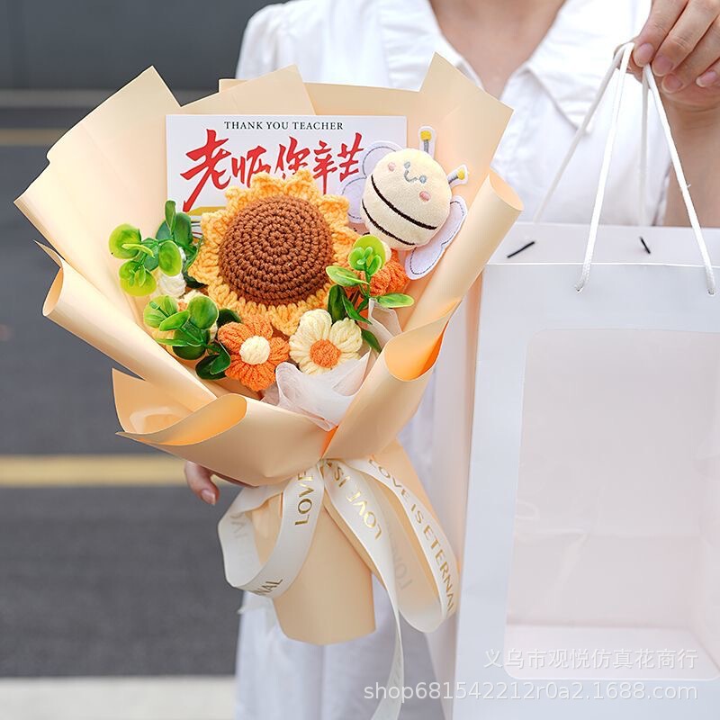 创意生日礼物钩针编织玫瑰向日葵毛线花束成品学校送女生闺蜜老师|undefined