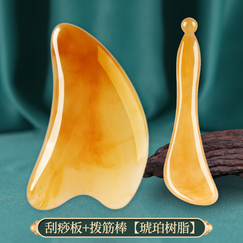 Peine de masaje cuatro en uno de resina real, tratamiento de cabeza de pulpo, peine de meridiano de dientes anchos, tabla raspadora en forma de corazón, barra de tendón de punto de acupuntura