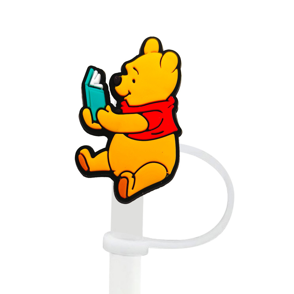 8-10mm Winnie the Pooh tapa de pajita tapón de pajita tapa a prueba de polvo accesorios de pajita de dibujos animados goma suave cubierta a prueba de polvo circulable