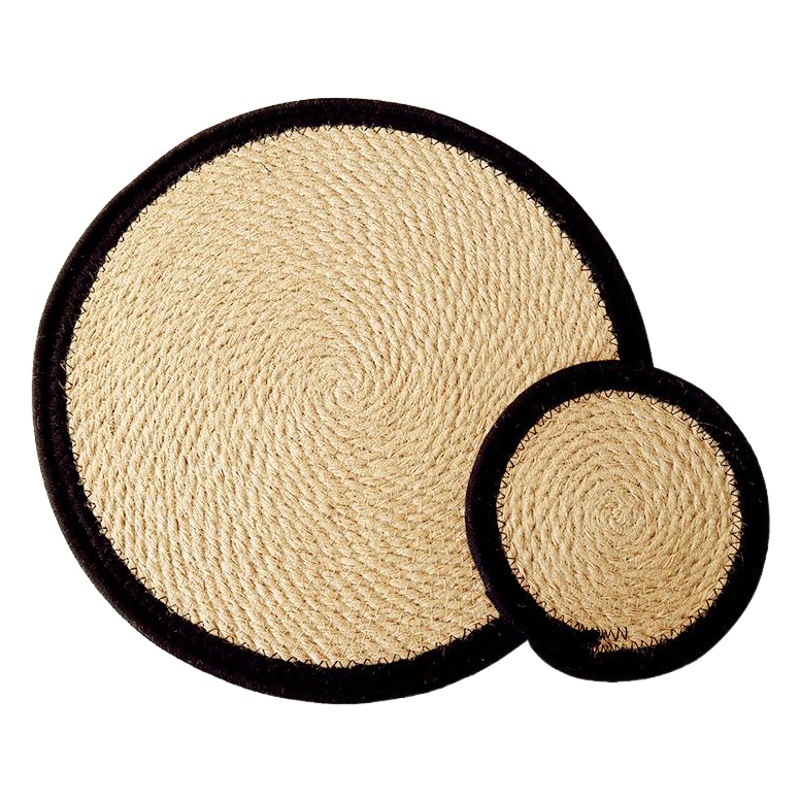 Mantel de mesa de comedor de doble material (cuerda de algodón y lino), aislante del calor, ecológico, apto para alimentos, duradero, para el hogar.