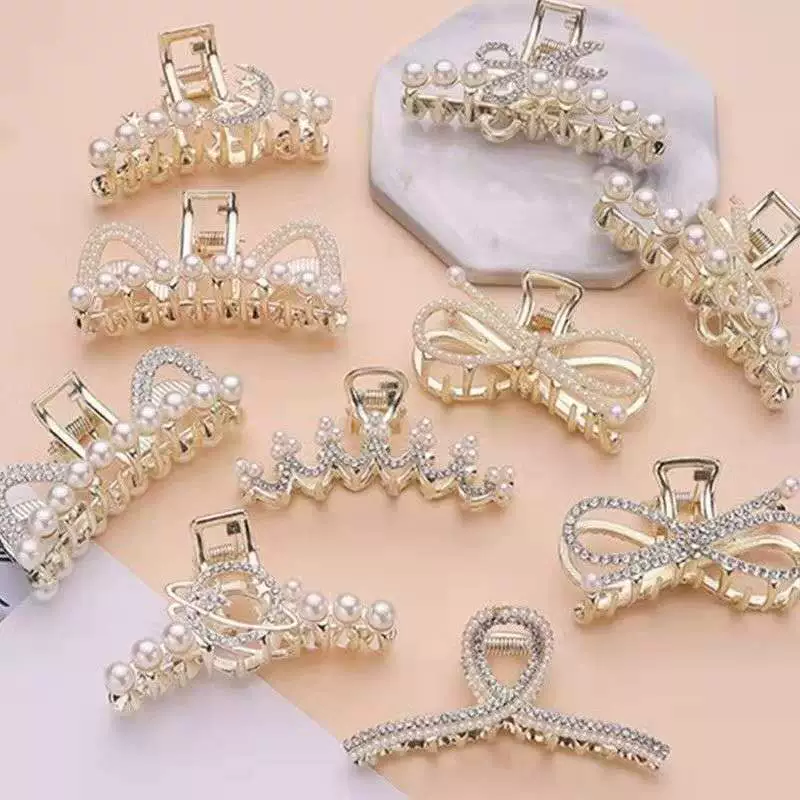 Зажим из сплава жемчуг горный хрусталь шпилька задняя ложка Корейская акула зажим Средний Женский наполовину галстук темперамент зажим головной убор