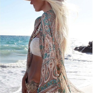 Cross-border chiffon printed beach blouse seaside holiday sun protection bikini cover Amazon Thailand new