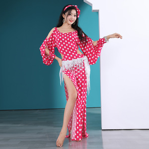 Pink black white polka dot Belly dance costumes female point robe folk belly dance dresses Oriental dance uniforms 