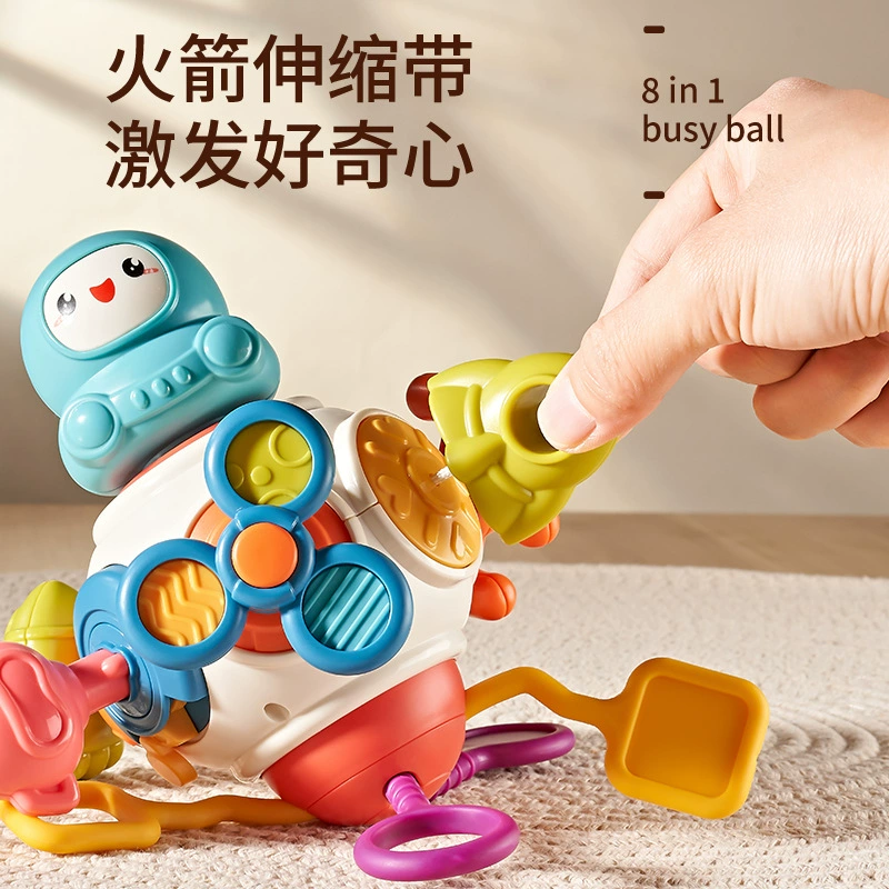 Cross-border 8-in-1 polyhedral baby puzzle busy hand grabbing ball toy for baby early education grasping and pumping toys