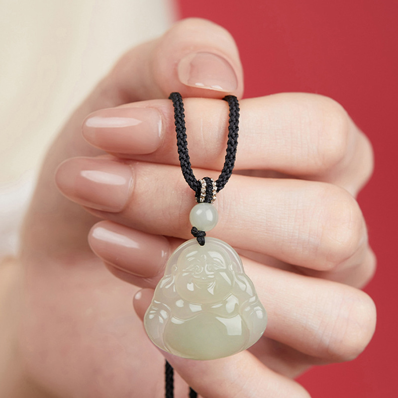 새로운 중국 QINGSHUI 높은 얼음 자연 HERTIAN JADE BUDDHA 목걸이 HETIAN JADE PENDANT TRUE JADE MAITREYA BUDDHA 도매