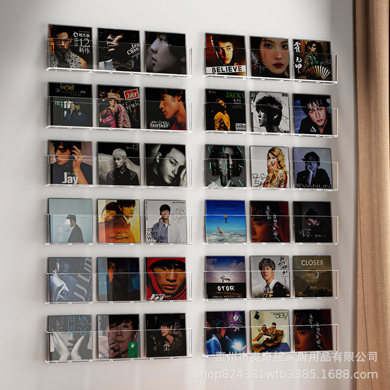 Wall-Mounted Vinyl Record Rack Transparent Acrylic Creative Punch-Free Living Room Decoration Wall Album Cd Display Rack