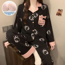 春秋冬季新款长袖带胸垫一体睡衣女卡通甜美网红套装可外穿家居服
