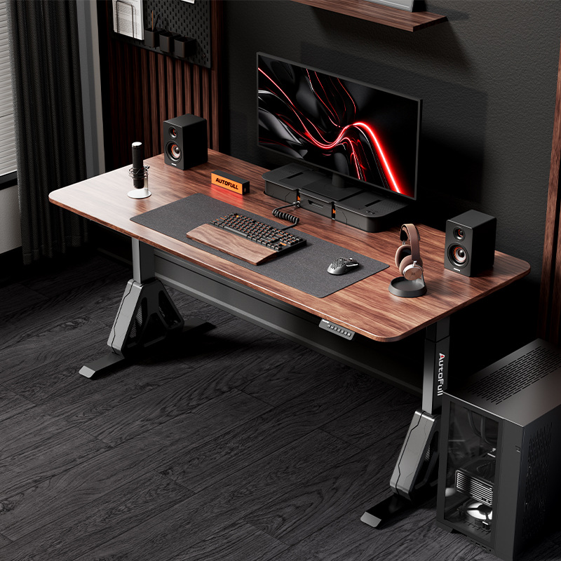 Aofeng A4Pro+ Gaming Desk Dual Motor Black Walnut Solid Wood Full Board Height Adjustable Computer Desk