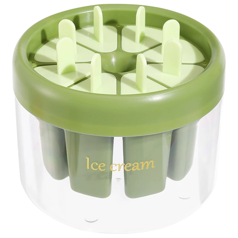 Popsicle Mold (8) — Food-Grade Silicone Popsicle Maker with Lid, Auto-Release, green/orange