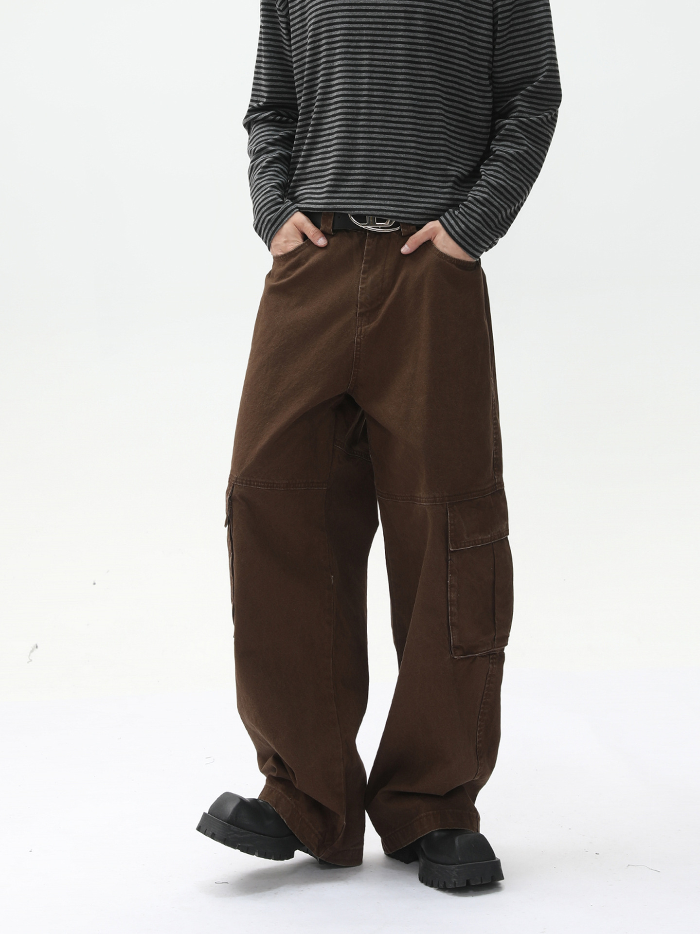 MTLCLOTHES Hombres| La mayoría de los bolsillos laterales de la calle alta decoración de cremallera personalidad rectas herramientas sueltas jeans