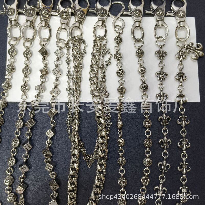 Vintage Keychain Zipper Bag Dice Pendant Anchor Cross Charm Double Spring Lobster Clasp