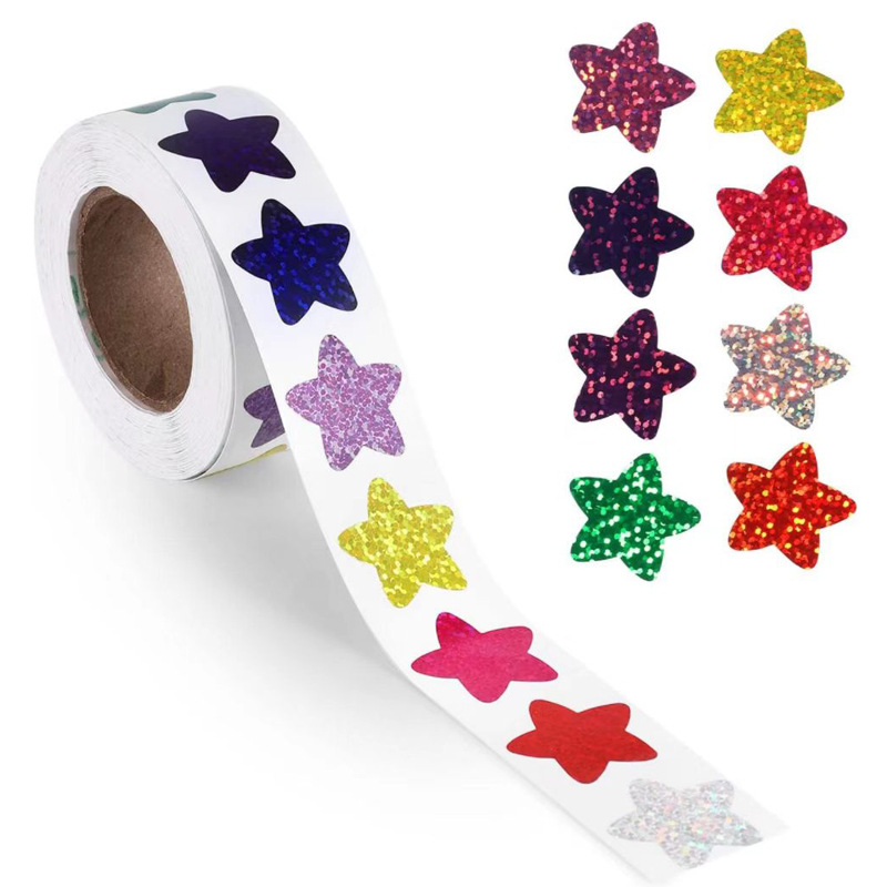 8色镭射星星贴纸 闪光五角星贴纸