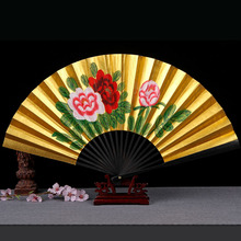 ll扇子折扇女式复古风古典京剧戏曲贵妃醉酒牡丹金扇9寸表演跳舞