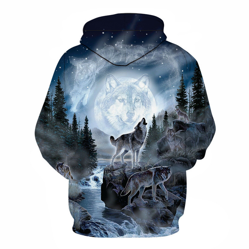 Pullover con personalità da uomo con stampa lupo per felpa con cappuccio 3D da baseball per coppie_voghion.com