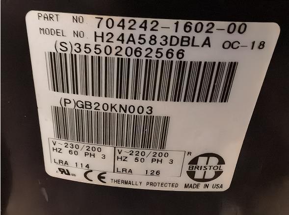 H24A583DBLA  3PH  200-230V/60HZ 200-220V /50Hz 活塞式压缩机