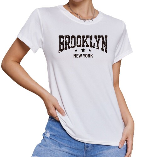 Women's Multicolor Letter Print T-shirt 2025 Summer Casual Trendy Versatile Short Sleeve