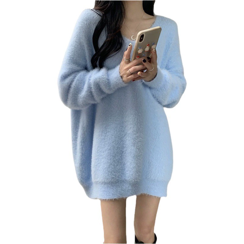2025 весна и осень имитация норки трикотажное платье Осень и зима свитер