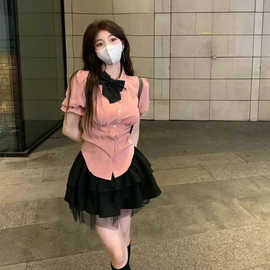 夏季新款学院风暗黑系高腰修身显瘦收腰辣妹爆款蓬蓬裙跨境可代发