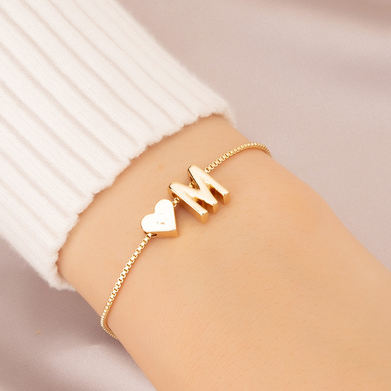 Japanese and Korean Style ins Simple Fashion Love Bracelet Female Internet Celebrity Retro Personalized Design 26 English Letter Hand Jewelry Japanese and Korean Style ins Simple Fashion Love Bracelet Female Internet Celebrity Retro Personalized Design 26 English Letter Hand Jewelry