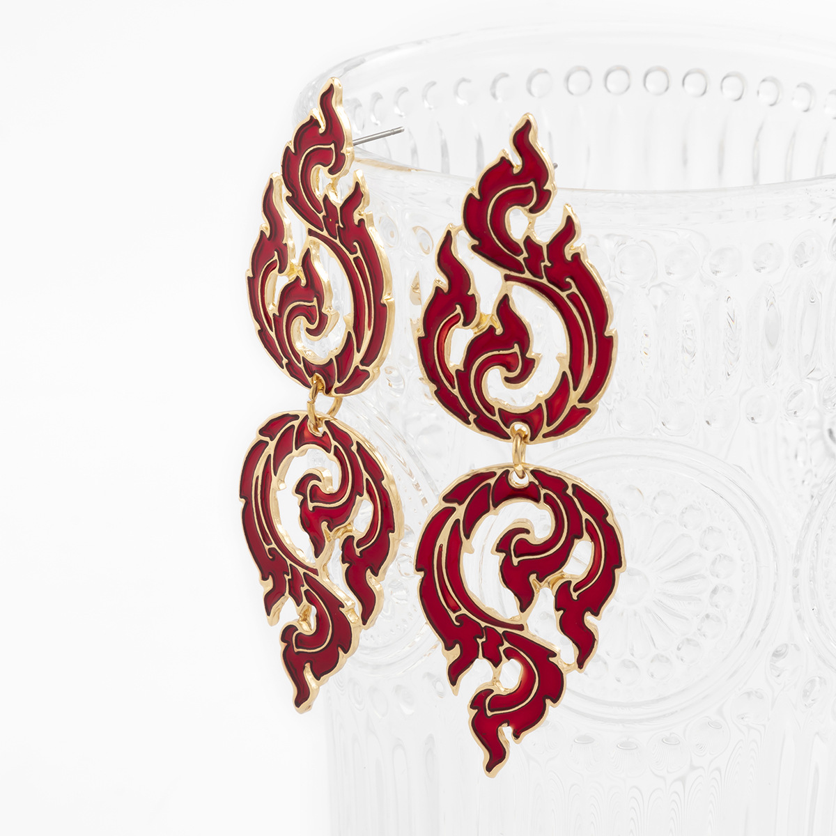 Geometric Dangle Earrings With Hollow Oil Drip Ethnic Style Design_voghion.com