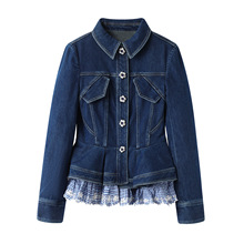 现货2025秋新款甜美时尚格子刺绣花边牛仔外套FF25Q31NC199