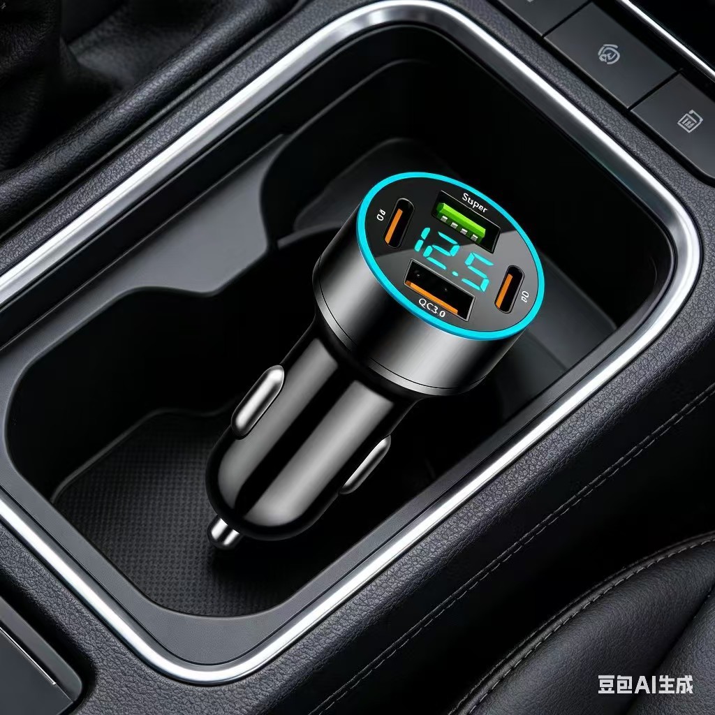 New QC3.0 Car Charger Super Fast Charging with Digital Display Dual USB Car Charger Multifunctional Smartphone Charger