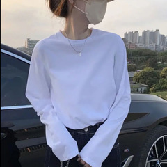300g綿素材の白い長袖Tシャツ レディース 春秋 着痩せ効果 無地 インナー トップス ベースレイヤー 日韓風