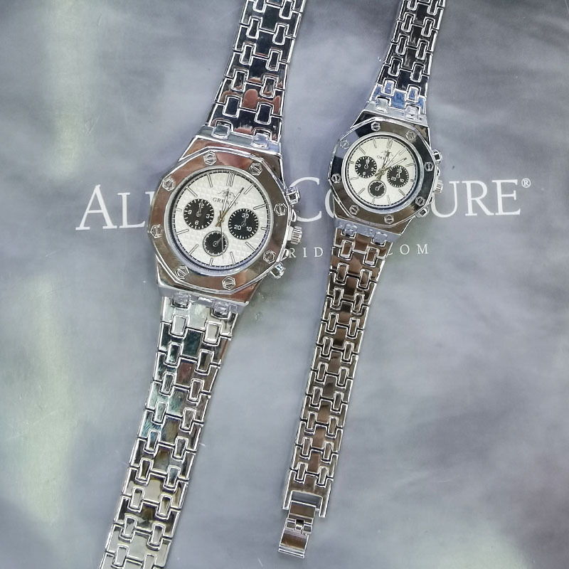 Relógio de quartzo com pulseira de aço masculino e feminino 2024, clássico, casual, três olhos, com calendário, à prova d'água, para casal_voghion.com