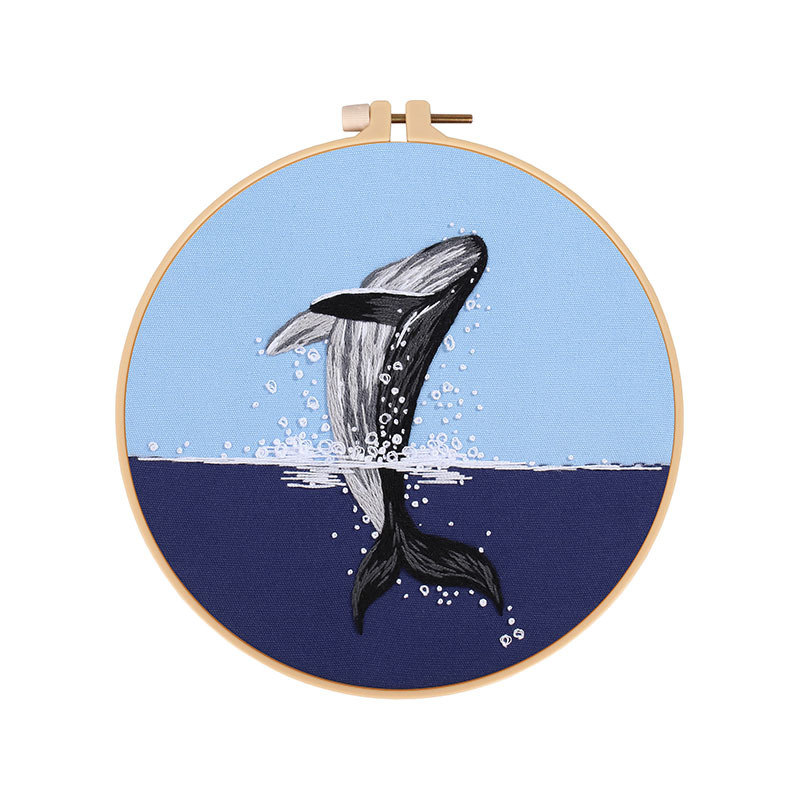 Bordado original DIY material de mano paquete ballenas de agua animales bordados tridimensionales europeos amazon transfronterizos inglés