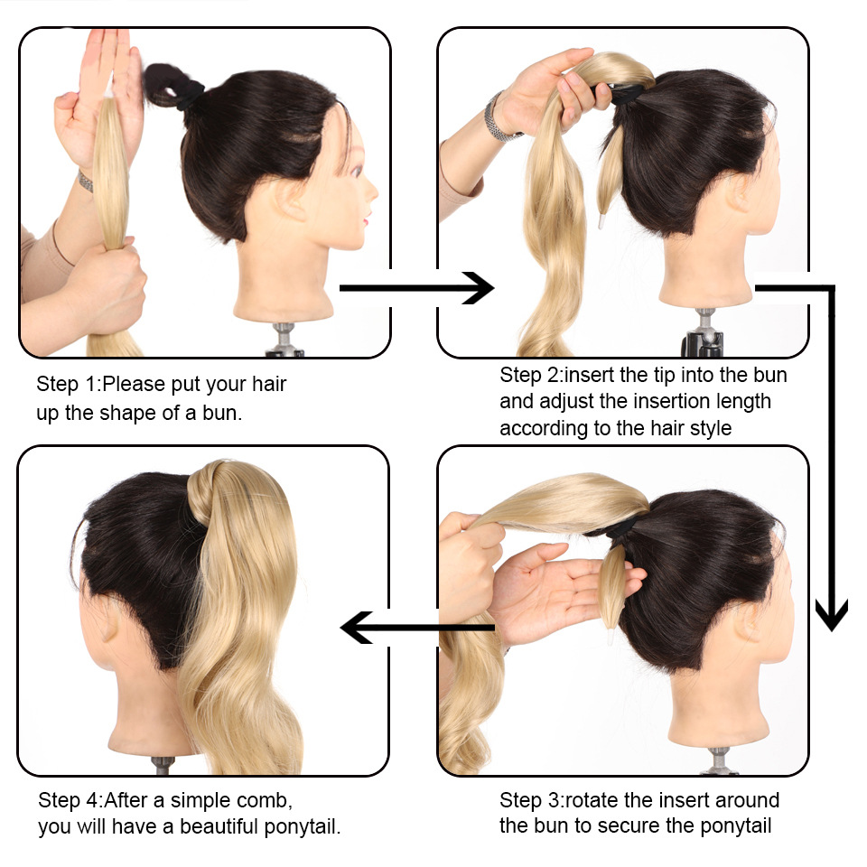 Coda di cavallo sintetica femminile lunga riccia magica avvolgimento coda di cavallo treccia bacchetta capelli soffici e naturali_voghion.com