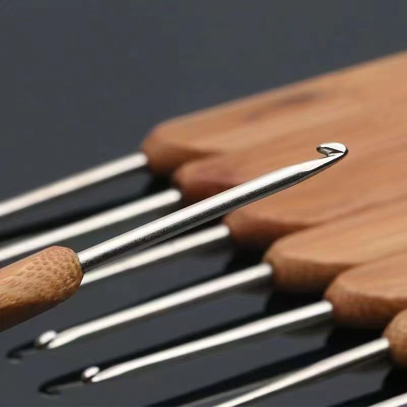 竹柄钩针圆头碳化竹勾针套装手工DIY毛线编织工具毛衣针脏辫穿孔