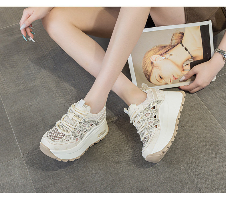 Giày sneaker nữ đế dày lưới thoáng khí phong cách retro — Trắng 5086, Champagne 5086, Tím 5086 chi tiết 12