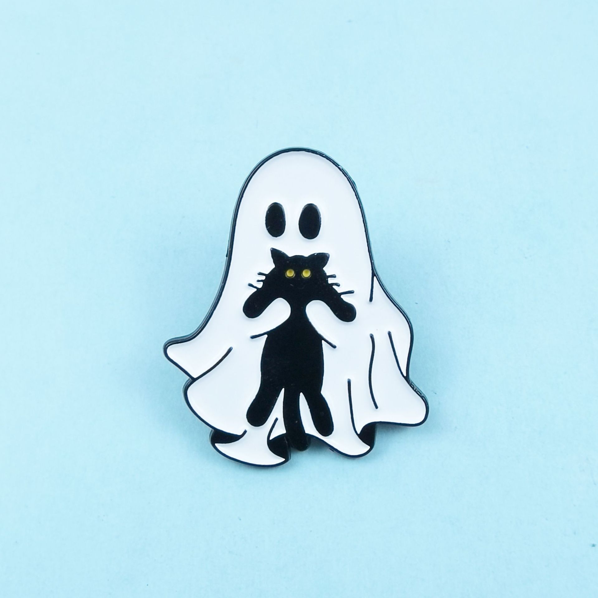 Broche fantasma de gato negro de Halloween europeo y americano personalidad estilo divertido accesorios de ropa insignia joyería de aleación de bricolaje
