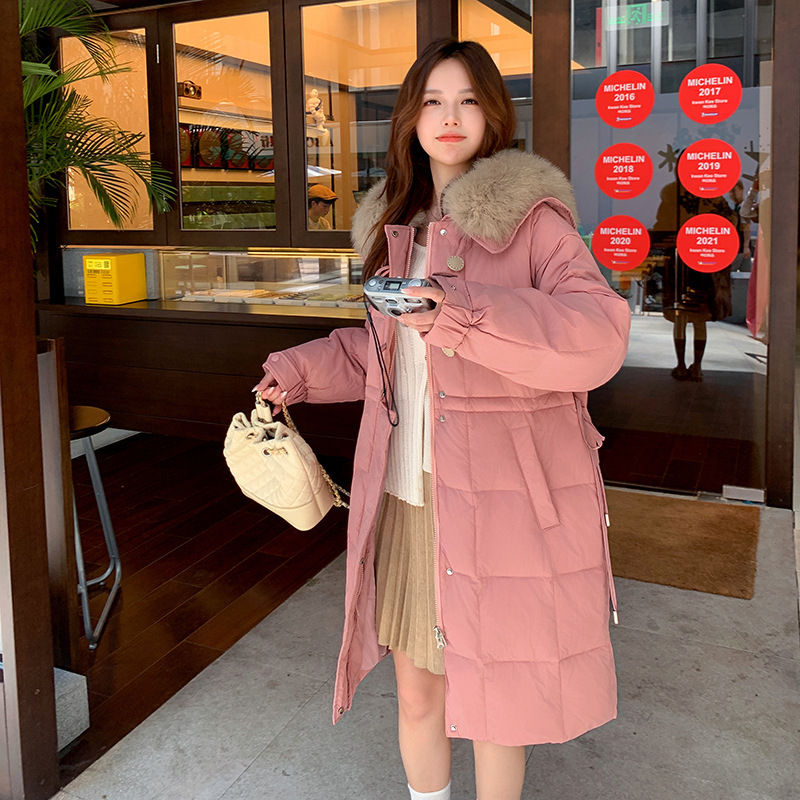 2026 New Winter Long Fox Fur Coat with Waist Cinching, Plus Size 250 down Jacket, 241 Fur Collar, Extra Large Size
