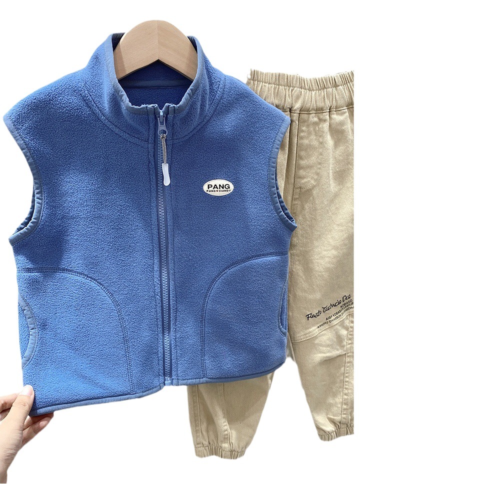 Chaleco DE LOS NIÑOS 2023 otoño nuevos muchachos primavera y otoño estilo coreano polar con capucha chaleco niños desgaste exterior chaleco