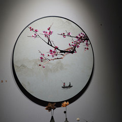 Pure hand-embroidered painting for a new Chinese style living room, featuring a single blooming branch, suitable for the entranceway, bedroom, or circular decoration.