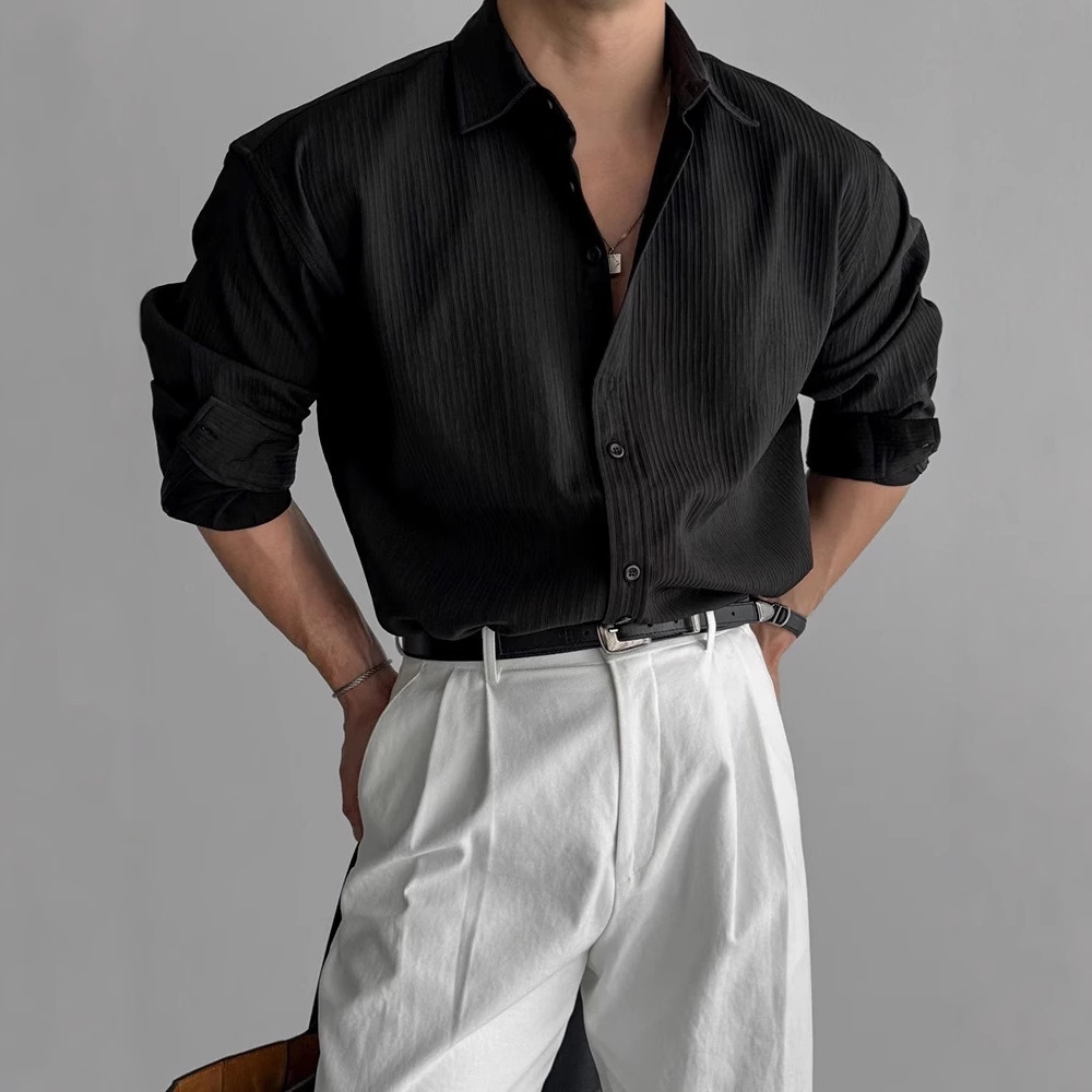 Spring and Summer Korean Style Light Cooked Style Casual Non-Ironing Striped Long-Sleeved Shirt Men's Lightweight Fashionable Loose Shirt Jacket