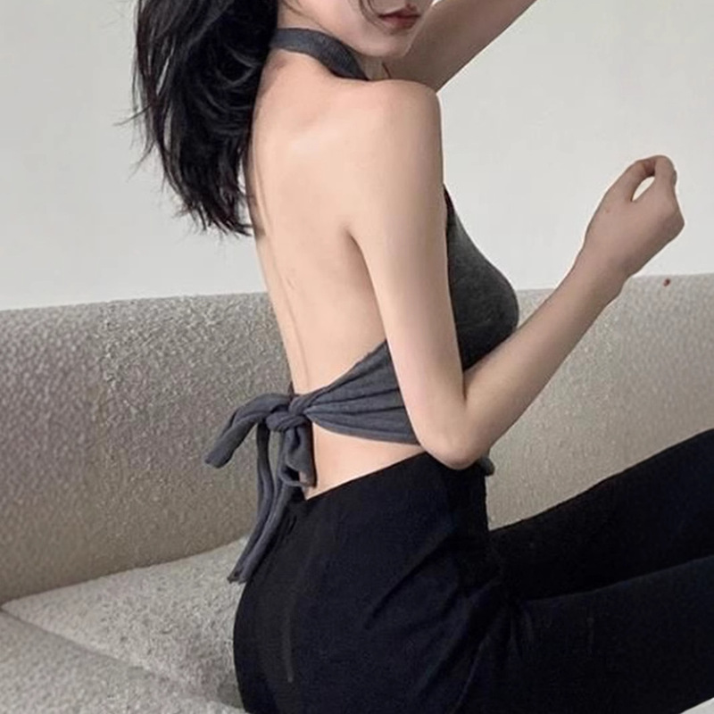 Bellyband Style Sweet and Spicy Halterneck Tube Top for Women in Summer, Beautiful Outer Wear, Short Backless Strappy Camisole