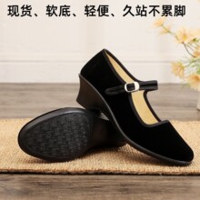 老北京黑布鞋女舞蹈礼仪鞋方扣鞋民国学生红军鞋子黑色酒店工做鞋
