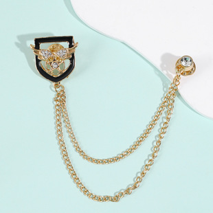 European and American temperament diamond five-pointed star shield brooch men's tassel chain suit corsage tide pin badge XZ0