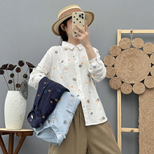 日系森女全身印花双层棉纱衬衫长袖 秋季新款女士开衫打底衫批发