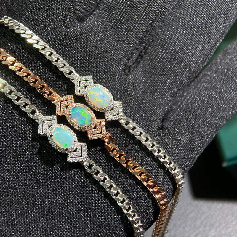 Pure Natural Opal Bracelet with Crystal Clear Main Stone and Full of Fire-Like Luster, 5*7mm, Finely Crafted with S925 Silver Pure Natural Opal Bracelet with Crystal Clear Main Stone and Full of Fire-Like Luster, 5*7mm, Finely Crafted with S925 Silver