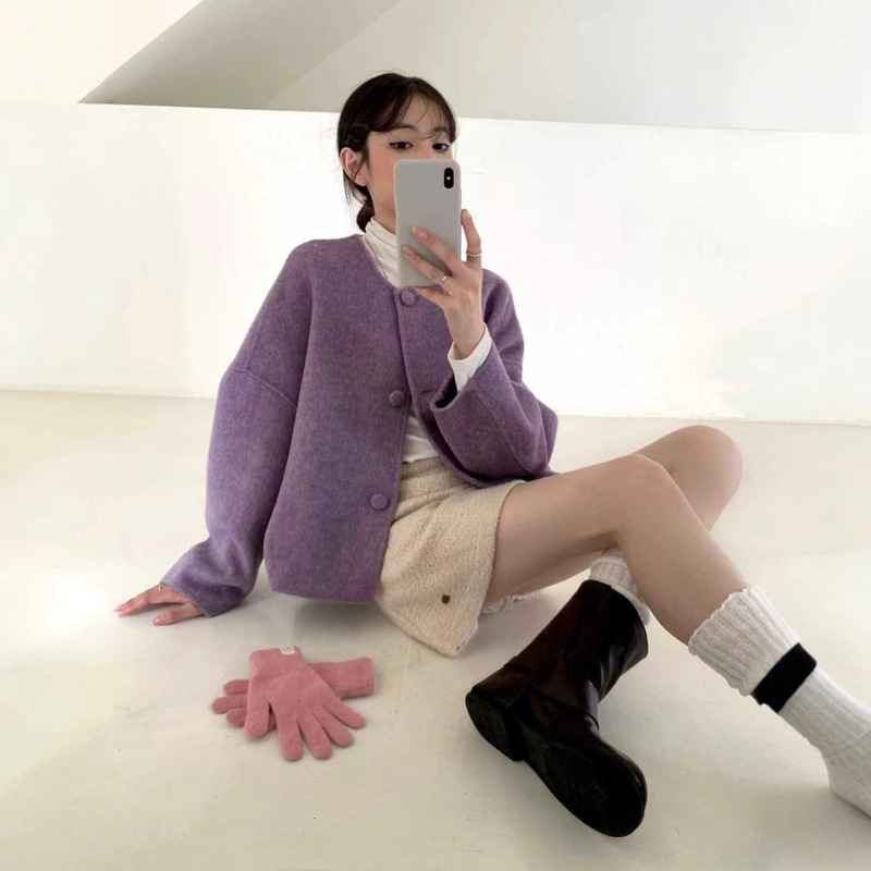 Short Tweed Coat for Women in Chanel Style, Double-Sided Wool, Autumn and Winter 2025 New Model, High-End Feel, Petite Woolen Jacket for Women