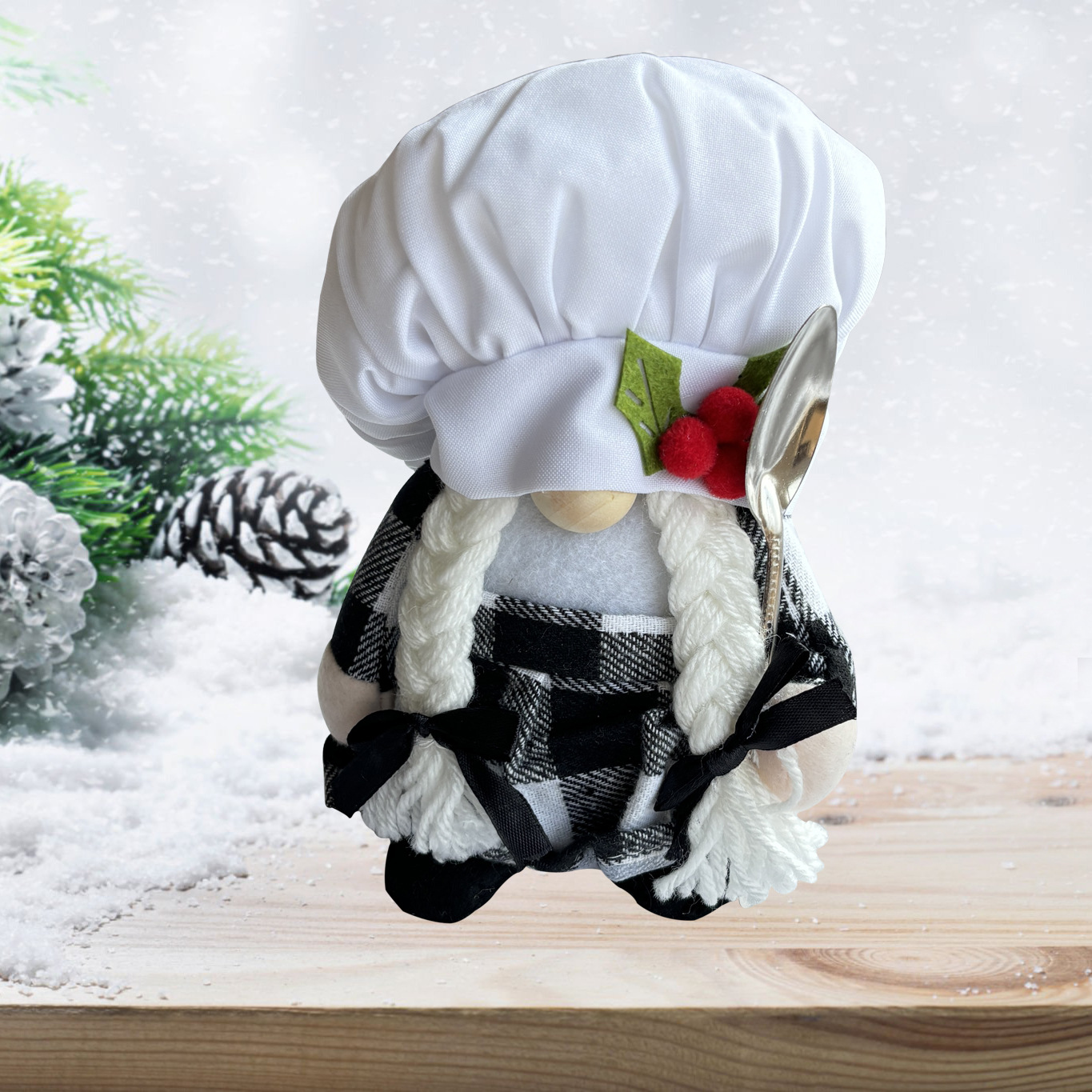 Día del chef transfronterizo enano muñeca cocina cocina cocina cuadrícula enano levantar cucharas muñeca sin cara adornos al por mayor