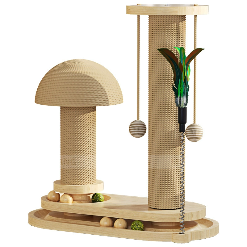 Solid Wood Cat Scratching Post with Turntable, Sisal Cover, Durable Interactive Toy
