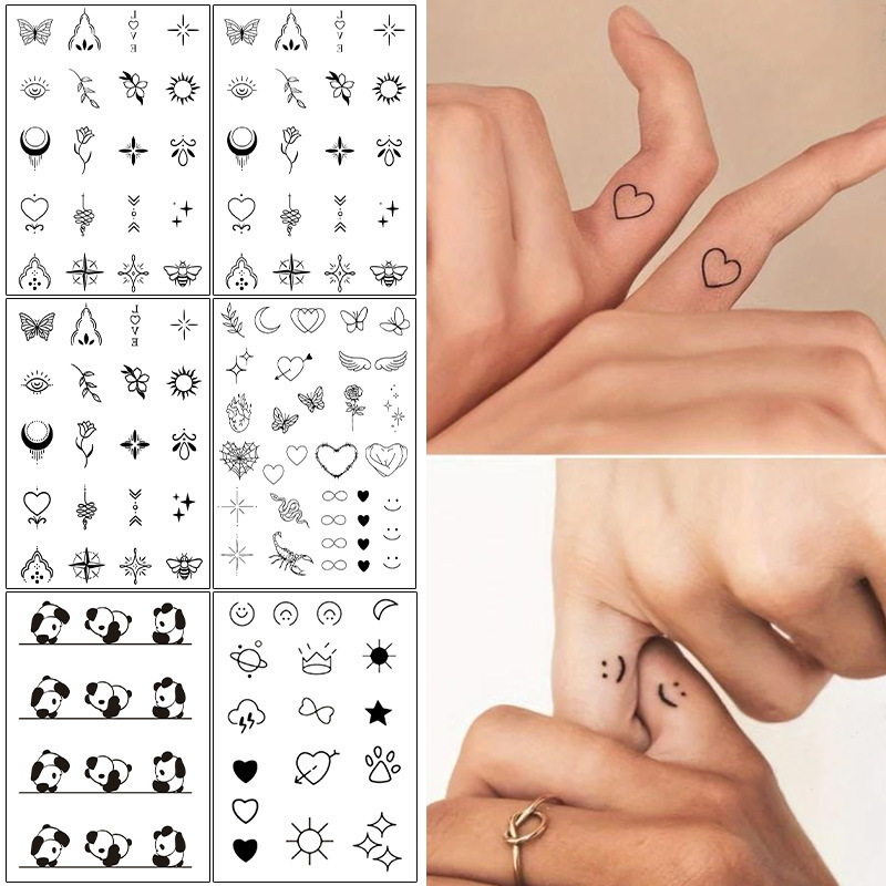 Cross-Border Popular Instagram-Style Heart-Shaped Digital Panda Smiley Cat Paw Finger Small Image Disposable Temporary Tattoo Stickers