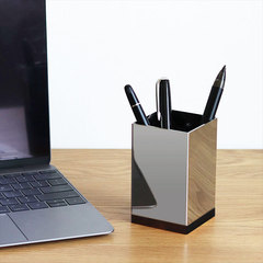 Creative Electroplated Color Office Stationery Pen Holder Beech Wood Base Office Student Desk Stationery Storage Organizer Pen Holder
