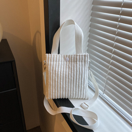 Winter textured corduroy bag handheld small bag for women  new ins fashion crossbody large capacity bucket bag